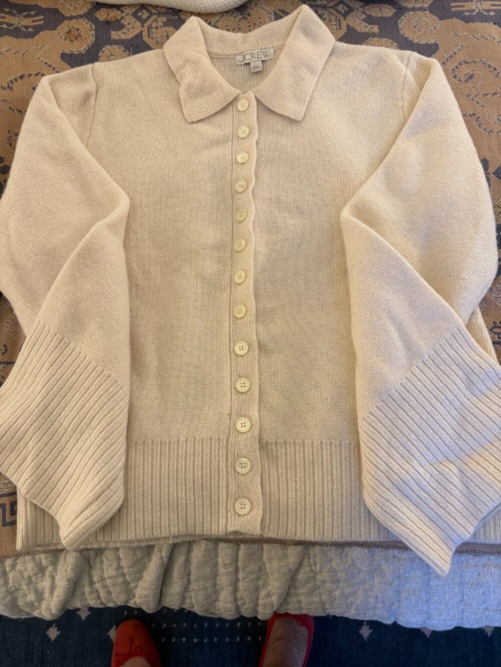 J Crew Cream Colored Cardigan Sz L Merino Wool - Picture 4 of 4